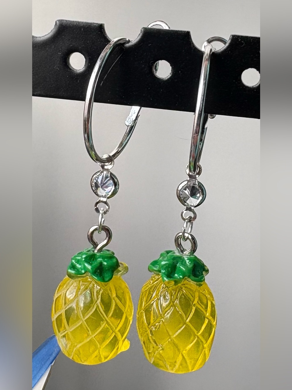 Yellow Green Pineapple Dangle Hoop Earrings